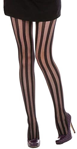 COOKOE Mallas elásticas para mujer, estilo vintage, con patrón de rayas verticales, color negro, ropa interior sexy