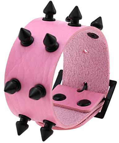 CHOUBAGUAI Punk Gothic Nieten Wickelarmband für Damen und Herren neues Geschenk Harajuku Vintage Hip Hop Rosa PU Leder Armband Ring Set Schmuck - rosa schwarz