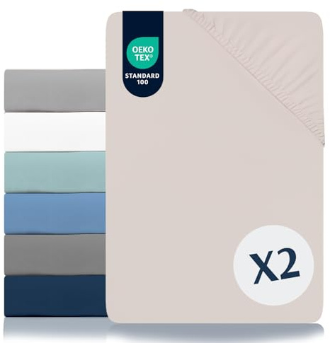 Dreamzie Juego de 2 Sabanas 150 x 200 Ajustables - Microfibra Ultra Suave Oeko Tex Certificado - Sabanas 150x200 Cama - Beige Satinado