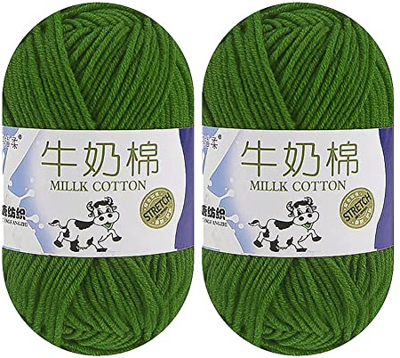 Milk Cotton Yarn for Crocheting, 2 x 50g Milk Cotton Yarn 5 Ply Chunky Knitting Yarn Solid Color Soft Comfortable Crochet Yarn for Hand Knitting Baby Socks Hats Dolls
