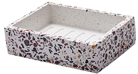 Cabilock Seifenhalter Aus Terrazzo-imitat Handgemachte Seifenschale Aus Harz Abtropfseifenschale Für Badezimmer Seifenbehälter Mit Streifenrillen-Design Zur Aufbewahrung Von Seife