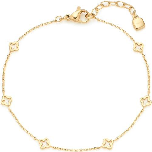 JEWELS BY LEONARDO Armband Ciao Janna • feine Arm-Kette aus goldfarbenem Edelstahl • Spiegel-Ankerkettchen mit stilisierten Kleeblatt-Ornamenten • 17,5-19,5 cm Länge • Schmuck Geschenk • 023941
