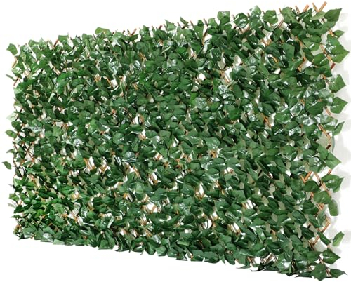 Erweiterbarer Gitterzaun aus Weide mit künstlichem Blattwerk aus Süßkartoffelblätter – 100x200cm flexibel ausziehbar – Sichtschutz und Dekoration für Wohnzimmer, Garten, Balkon und Terrasse