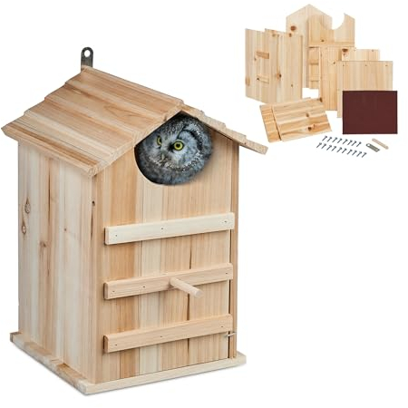 Relaxdays Casetta per Uccelli, Nido per Gufi, Casa Appesa per Uccellini Giardino, HxL: 9,5 x 9,5 cm, in Legno, Naturale