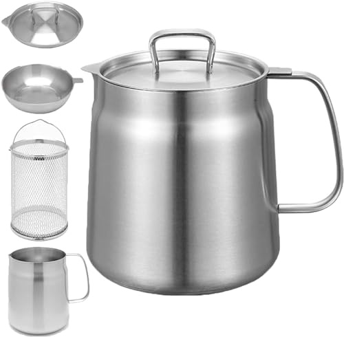 Daffezon Wongfey Bouilloire à Huile en Acier Inoxydable Grande capacité friteuse et Tasse filtrante Combinaison 304 Bouilloire à Filtre à Huile en Acier Inoxydable