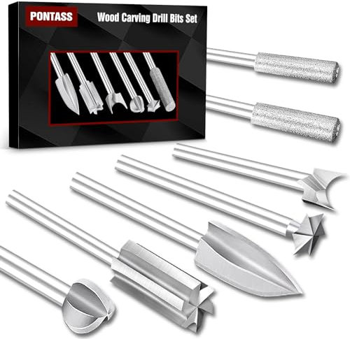 Wood Carving Drill Bits Set Compatible with Dremel Rotary Tool, 5 Pcs HSS Woodworking Tool With 1/8 Shank, Engraving Drill Accessories Bit for DIY Carving Drilling Micro Sculpture