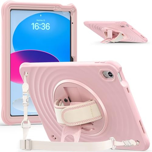 Gerutek Custodia Antiurto per iPad 11 (A16)/10 Gen 11'' Rosa Sakura | custodia robusta Bambini supporto 360° cinghia a mano tracolla e portapenne cover protettiva anticaduta iPad 10.9 gen