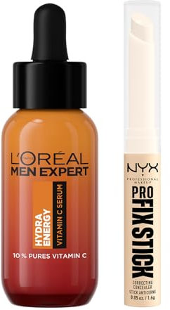 Bundle of NYX Professional Makeup Korrigierender Concealer, Pro Fix Stick, Pale + L'Oréal Men Expert Vitamin C Serum gegen müde Haut für Männer, Hydra Energy, 1 x 30 ml
