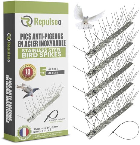 Repulseo® Pinchos Antipalomas, Ahuyentador Palomas Efectivo, para Balcon y Ventana Exterior, Material Acero Inoxidable [5.28M]