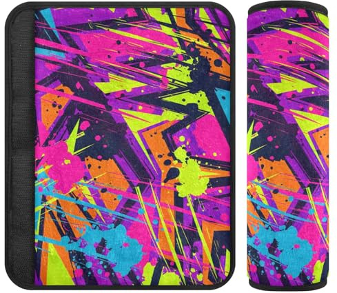 Cool Neon Splashes Coussinets de ceinture de sécurité violets en flanelle de polyester douce, housses de sangle de siège de voiture réglables, rembourrage de ceinture de sécurité pour enfants