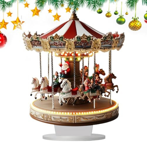 Genérico Carrusel de Navidad, carrusel de tiovivo | Decoración Festiva del carrusel 2D | Figuras coleccionables, tiovivo navideño, casa de Pueblo para decoración del hogar