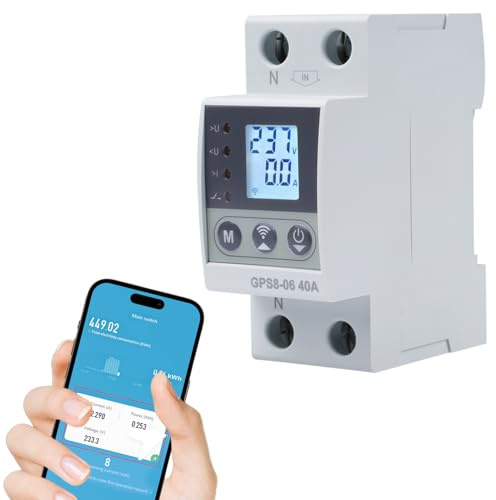 Jadeshay Wlan Schalter, Tuya Wifi Intelligenter Stromzähler Hutschiene Spannungsstabilisator 40A mit Stromzähler-Abfrage, Über-Unterspannung und Überstromfunktion 2P AC220V