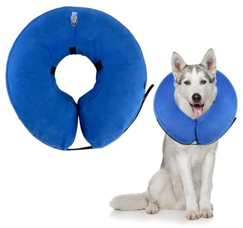 HTTDSLF Aufblasbare Katzenhundleckschutz Part, Aufblashalskrause Hundekragen, Schutzhundekragen (Blau, L)