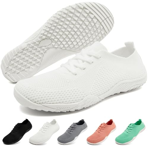 RJYWGS Barfußschuhe Damen Barfuss Sneaker Hausschuhe Trail Laufschuhe Leicht Zero-Drop Solhe Leicht Fitness Turnschuhe Joggingschuhe Atmungsaktiv rutschfeste Gym Damen Weiß 39EU