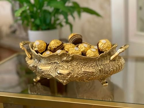 Cuenco de latón para flores con pie antiguo Art Nouveau Chocolate/Azucarero