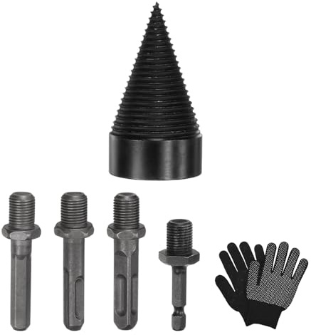M METERXITY 1-Pack Wood Splitter Drill Bit 50mm, Black Grey | Firewood Log Splitter, Gloves, 4 Handles, Square, Round, Hex Shank, Small Hex, Outdoor, Stove, Farm