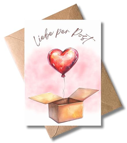 WBdesignz Grußkarte mit Umschlag - Aufmunterungskarte “Liebe per Post” Liebeskarte Freundschaftsgruß Liebe Unterstützung Luftballon Aufmerksamkeit Mutmacher (DIN A6)