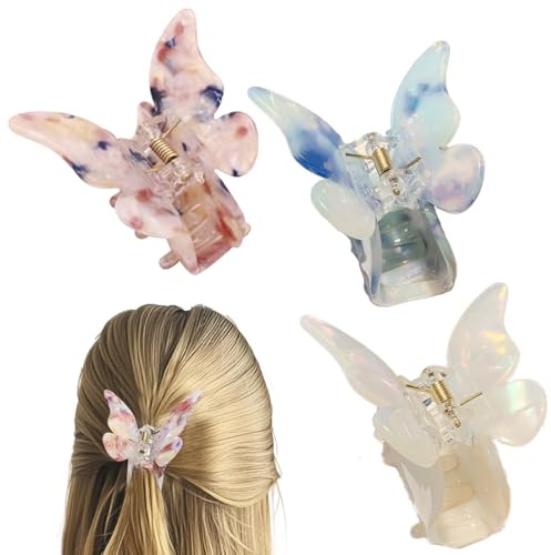 Bangbobi Schmetterling Haarklammer Set - 3 Mittelgroße Haarspangen aus Acryl für Frauen und Mädchen - rutschfest, Glitzernd und Niedlich - Für Dünnes und Dickes Haar