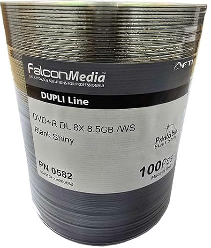 Falcon DVD Double Layer DVD+R DL 8.5GB 240 Min 8x Silver Top for Marker Pen Use 8179 - 100 Pack