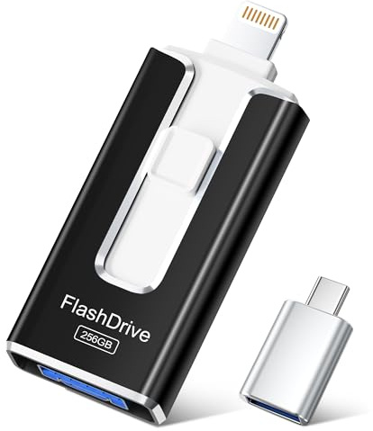 SUDEHO USB Stick 256 GB für iPhone, MFi 4-in-1 Speicherstick, Mattschwarz | Nahtlose Verbindung mit iPhone, iPad, Android, PC & Mac, Stabile Datenübertragung, Fotos, Videos & Dateien speichern & teilen