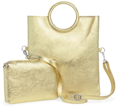 Caspar 2 in 1 Leder Set Umhängetasche mittelgroße Damen Handtasche Crossbody Bag mit herausnehmbarer Innentasche - CLASSIC LINE - Modell No.836 - Made in Italy