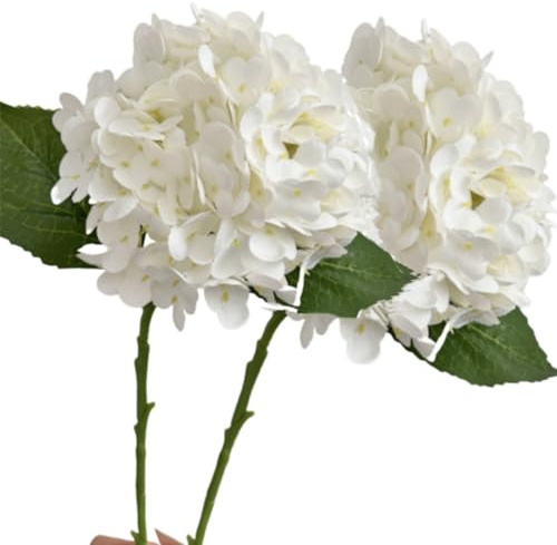 OUKEYI Lot de 2 fleurs d'hortensia artificielles réalistes à longue tige en soie - 60 cm - Grand bouquet de fleurs d'hortensia artificielles au toucher réaliste pour la maison, un mariage, un centre