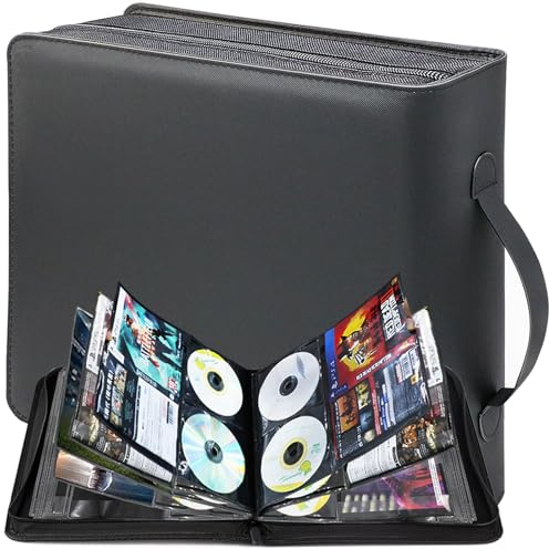 PUTNATRUE DVD Storage Binder with Booklet Pockets, Media Case Organizer | Hold 200 Discs and 100 Cover Pages, Video Game and Blu-ray Organizer, Large CD Book, Black, 50 Pages