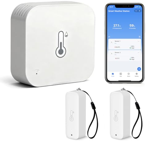 Chatthen Igrometro Wifi, Termometro Esterno, Wireless 150m Range, Tuya APP Data Storage e Calibrazione, Temperatura e Umidità Monitor, 2 Sensori e 1 Base Station, Compatibile con Alexa