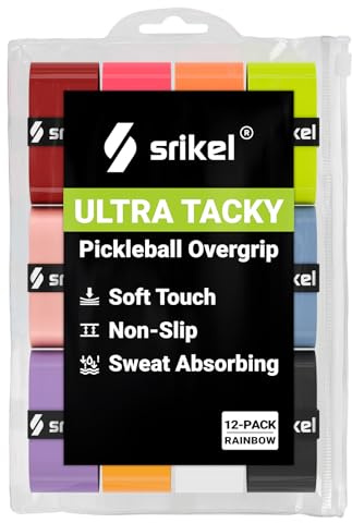Srikel Pickleball Paddle Overgrip – Ultra Tacky, Absorbent & Non-Slip Pickleball Grip Tape, Soft-Touch and Durable Overgrips for Pickleball Paddles, Rainbow – 12 Pack