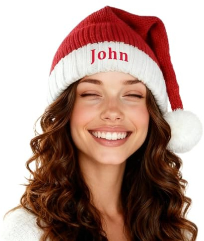 Lousrion Weihnachtsmütze mit Namen, personalisierbar, gestrickte Weihnachtsmütze, Rot und Weiß, Urlaubsparty-Geschenk für Männer, Frauen, Familie, Paare