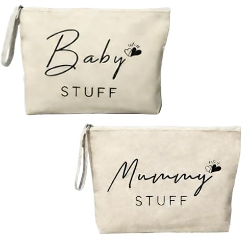 2 Stück Geschenkset für Werdende Mütter, Mama Baby Kosmetiktaschen mit Reißverschluss, Geschen für Schwangere, Babypflege Geschenk Mädchen für Babyparty, Geburt & Klinikaufenthalt