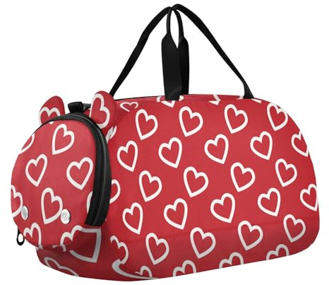 Tanztasche, Sporttasche für Mädchen und Jungen, Herzmuster, Kinder-Sporttasche, Valentinstag, Reisetasche, mit Namen, Wochenendtasche