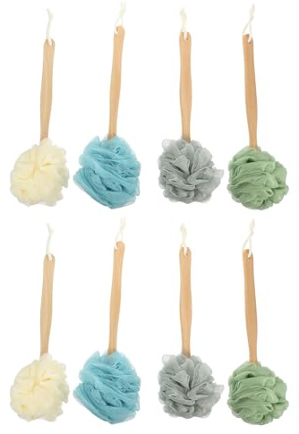 LOORGVEL 8 St Långhandledd Kroppsskrubb för Dusch Skonsam Exfoliering med Mjuk Nylon Ryggborste för Kvinnor och Män för Rörlighet och Graviditet Förfriskande Hudvård Hemma Resa