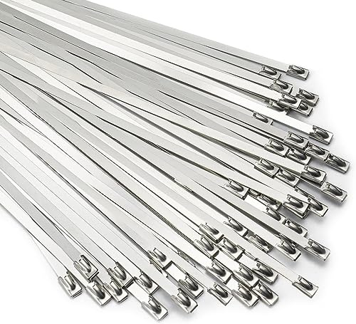 Ncheli Collier Serre-Câble Inox 100 Pièces, 200 mm, 304 | Auto-bloquant et réutilisable – résistant à chaleur et vibrations