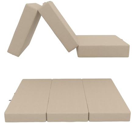 Vikbar madrass för camping och resor – 140 x 195 x 15 cm beige gästsäng bärbar golvsäng för enkel förvaring bekväm sovdyna för hem och utomhusbruk
