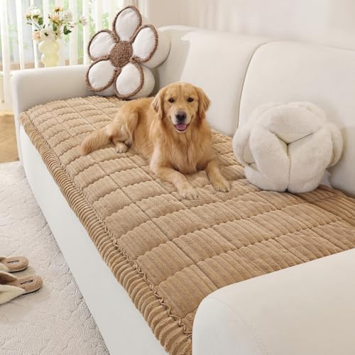 TANTEC Extra Dicker Sofabezug Waschbar, Kaki, 70 x 120 cm | Rutschfester Couchüberzug, Kuscheliger Sofaüberwurf mit Haustierschutz für Hunde & Katzen, Für 2 3 4 Sitzer Sofa, Wohnzimmer