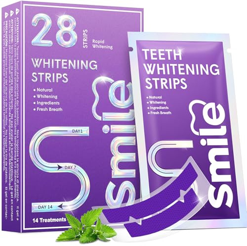 Purple Teeth Whitening Strips 28 Strips for 14 Treatments–Enamel-Safe, No Sensitivity, Non-Slip –Fast Results in 7 Days–Removes Coffee & Wine Stains–Mint–Home Teeth Whitening Kit for Sensitive Teeth