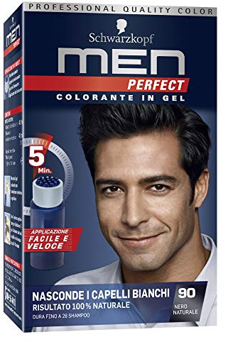 Schwarzkopf Men Perfect Farbstoff aus Gel, weißes Haar für Herren, natürliches Ergebnis, Farbton 90 Schwarz Natur
