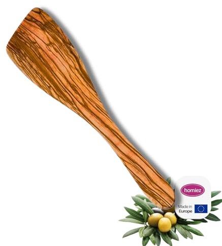 homiez Pfannenwender aus Olivenholz Breite Ausführung (30cm) | Hochwertiger Holzwender | Gegen Verkratzen | Küchenutensilien Holz mit Einzigartiger Maserung für die Küche