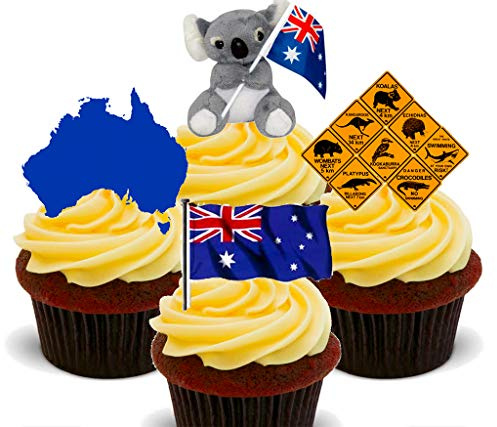 Made4You Australia Fun Pack, Edible Cupcake Toppers - Stand-up Wafer Card Toppers (24 Pack) - Green, Gold