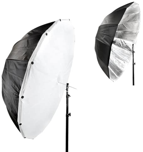 Pixapro 160cm Parabolic Umbrella Giant Brolly Box Photography Lighting Bounce Softbox Flash Reflector Professional Studio Light Modifier Diffusion (160cm With Removable Diffusion, Black/Silver)