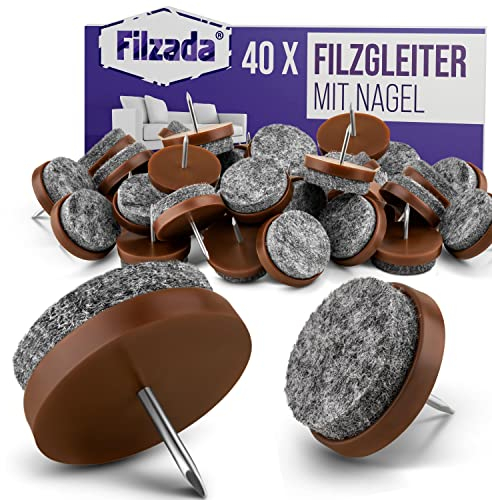 Filzada® 40x Almohadillas de Fieltro Clavo - Ø 24 mm (marrón) - Deslizadores Profesionales de Muebles/Deslizadores de sillas de Fieltro para Clavar