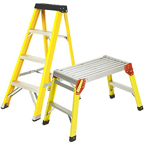 Excel 3 Step Folding FibreglassLadder & Folding Hop Up Work Bench Platform, Heavy Dutyladder, foldableladder, folding stepladder, lightweight step ladder, Hop UpLadder, Compact design