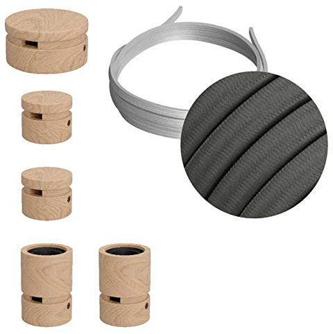 creative cables - Sistema Filé Wiggle Kit - con cavo di 3 m per catenaria e 5 componenti in legno per interni - CM03