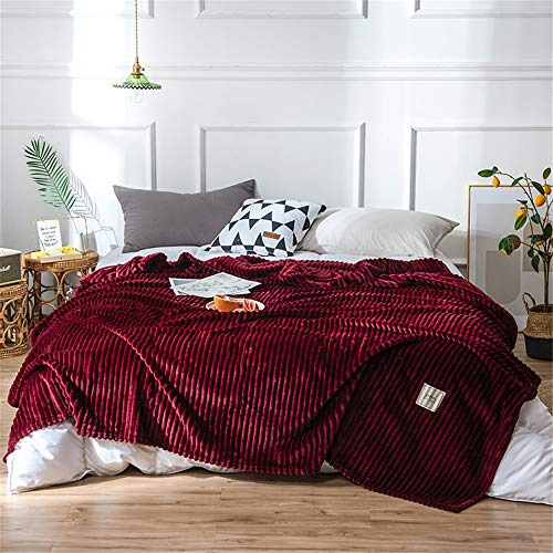 FANSU Flanell Plüsch Decke, Extra Weiche Winter Warme Luxuriös Kuscheldecke Microfaser Flauschige Falten-beständig Wohndecke Sofadecke oder Bettüberwurf (Burgunderrot,200x230cm)