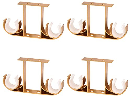 UFURMATE Soportes para Barra de Cortina - 4 Soportes Dobles de Aleación de Aluminio para Montaje en Techo - para Barras de 28 mm (Dorado)