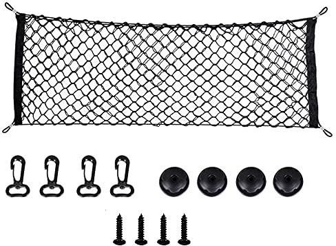 Kofferraum Gepäcknetz Auto Kofferraumnetz Elastisch Kofferraum Aufbewahrung Netz Car Storage Mesh Organizer mit 4 Haken für Meisten Arten von Fahrzeugen 90cm x 40cm