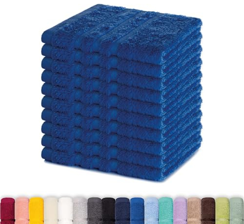 Lavea® 10-pack tvättlappar 30x30 cm i 100% bomullsfrotté – Ansiktsservetter och gästhanddukar, mjuka och absorberande – För barn, smink, hem och resa – Kungblå