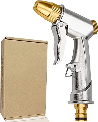 Julyee 4 Modi Garten Handbrause, Verstellbarer Wasserdurchfluss Gartenspritze Metall, Hochdruck Gartenbrause Spritzpistole für Autoreinigung, Garten Bewässerung Silber