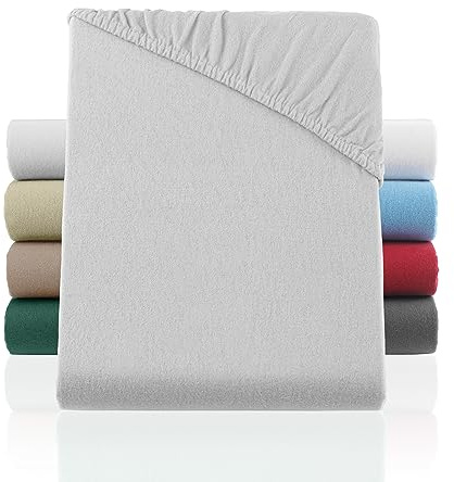 BaSaTex Biber Flanell Winter Spannbettlaken, 140x200 cm, Silber | 100% Baumwolle, Made in Green Zertifiziert, Flauschig und Warm, Rundumgummi